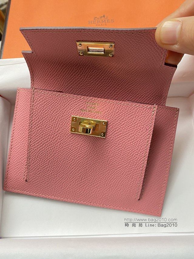 Hermes卡包 愛馬仕原版Kelly Pocket Epsom皮 Hermes新款小錢包 3Q粉金扣  tdh2173